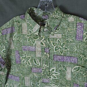 Vintage Reyn Spooner Shirt Mens Large Green Hawaiian 90s Reverse Print Popover
